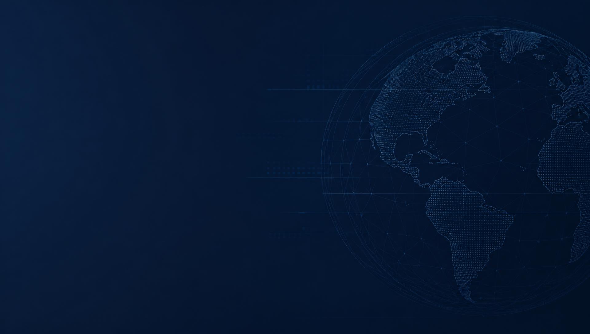 Minimal navy wireframe globe representing digital heritage infrastructure